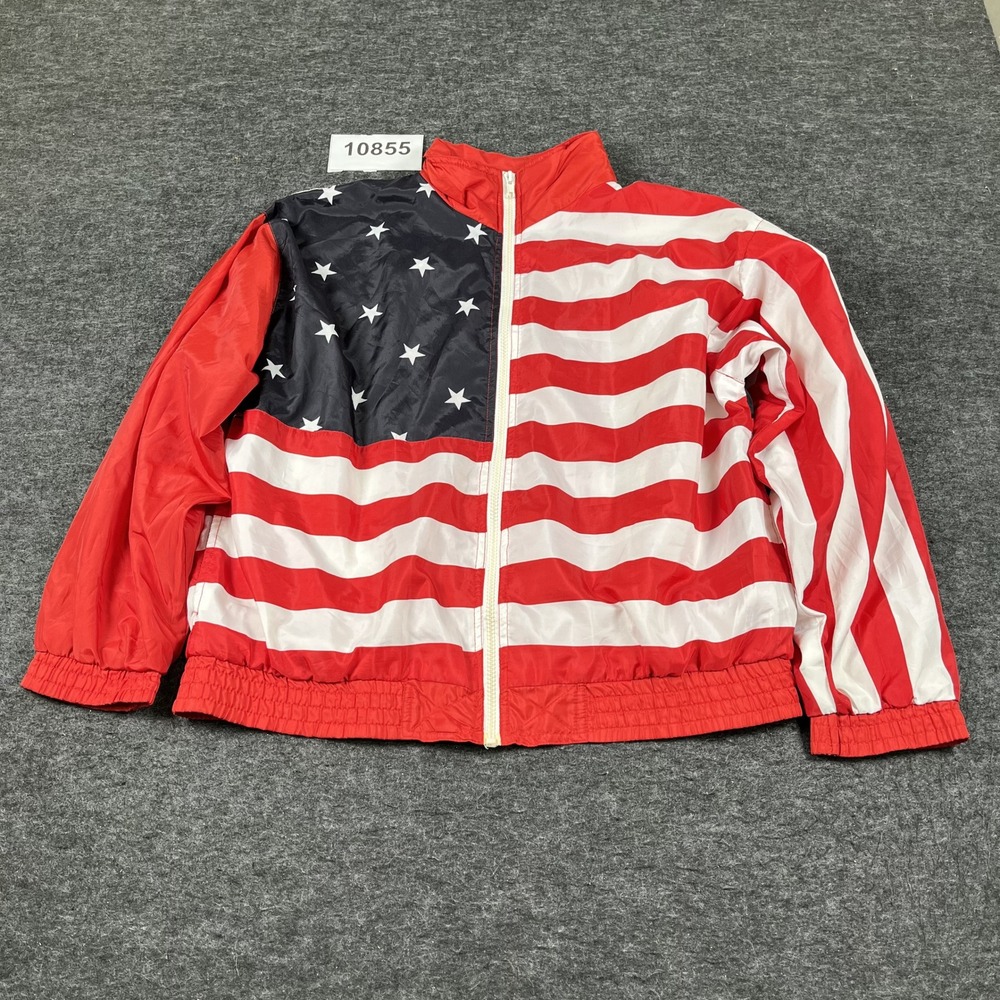 Vintage Argee Windbreaker Jacket Mens Medium Multicolor USA Flag Print Full Zip